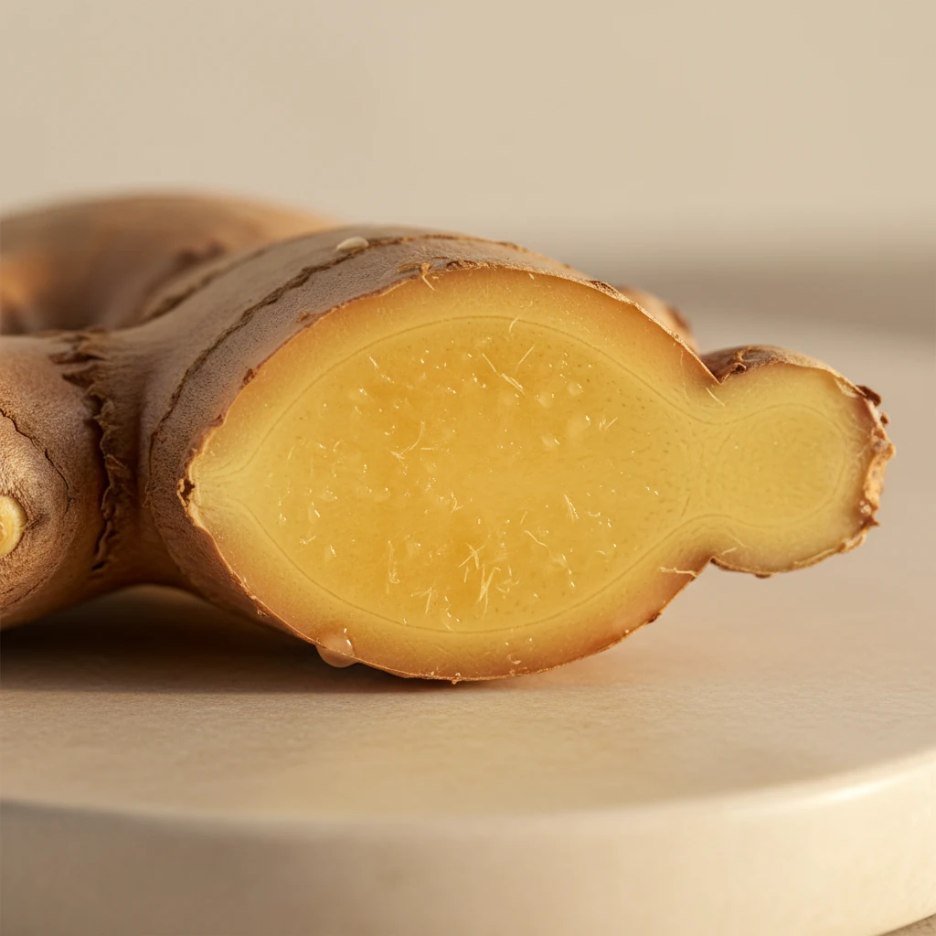 Sliced fresh ginger root - botanical supplement for active lifestyle